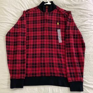 NWT Polo Ralph Lauren Boys XL 18-20 Black and Red 3/4 Zip Top